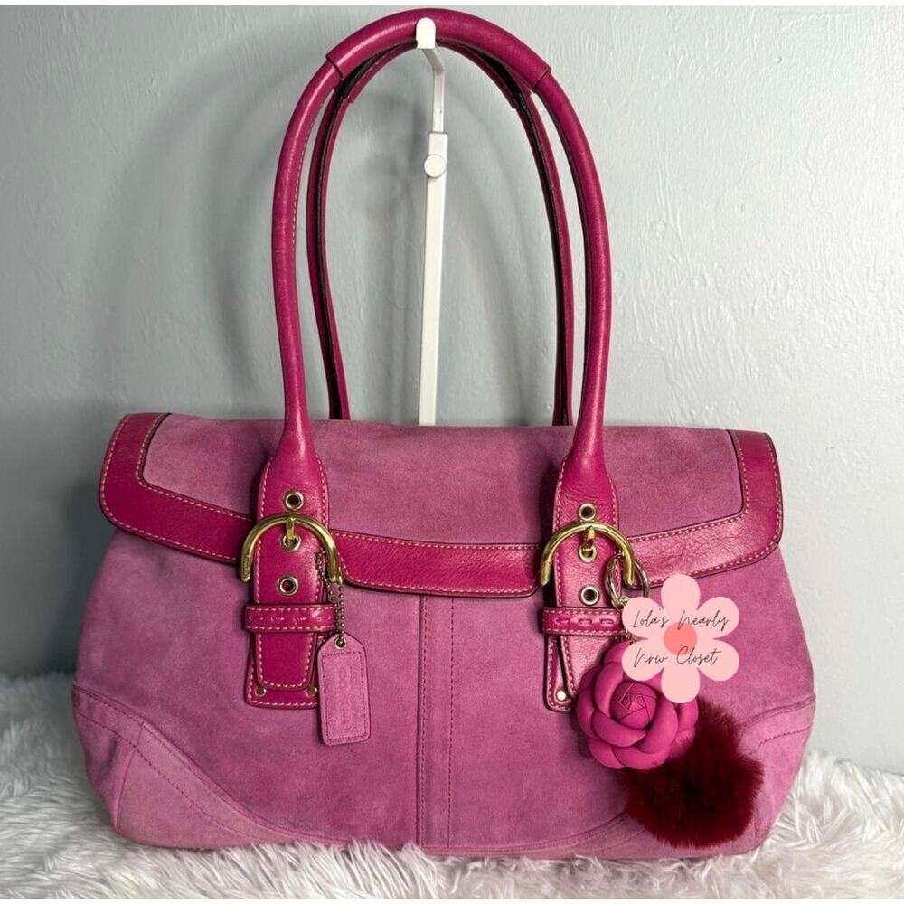 y2k COACH Vintage 2004 Pink Hampton Suede SOHO Flap Satchel - Picture 1 of 10
